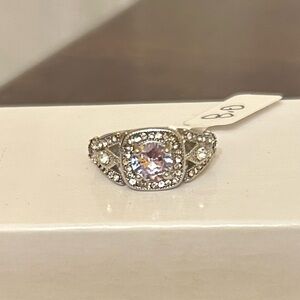 Size 8 Silver Tone & Diamond CZ Fashion Ring Engagement Vegas Cruise Ring